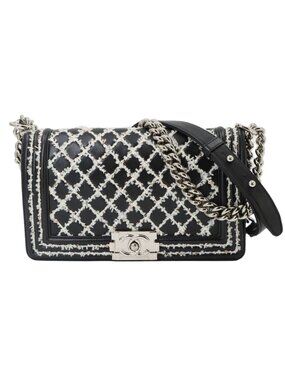 Chanel Boy Small Chain Shoulder Bag Lambskin Black Sequins